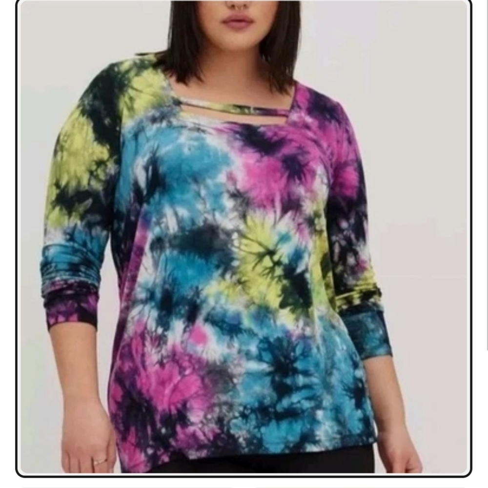 🦄 Torrid LS Strappy Tie Dye Square Neck Top Sz 6X (30)